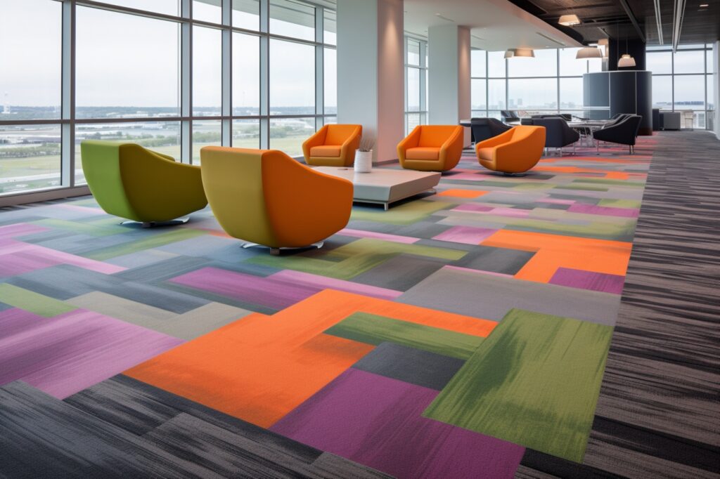classroom with large colorful rug cen